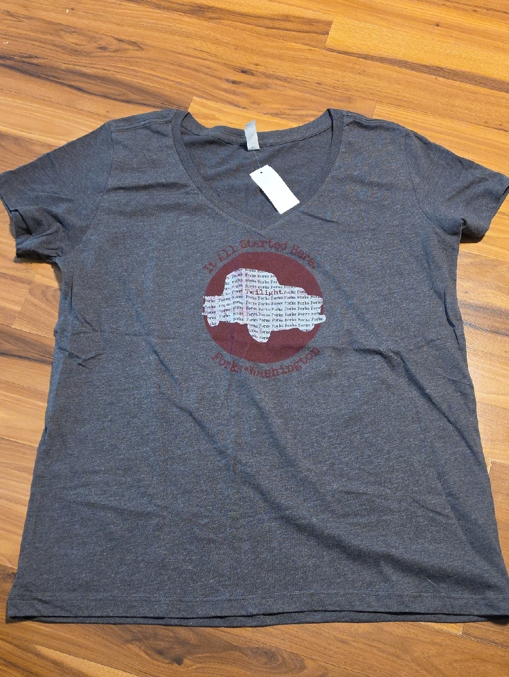 Gray Twilight Forks Graphic V-Neck Tee